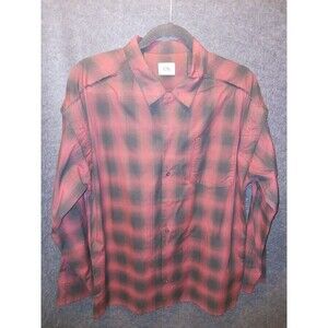 CH.‎ CHAPTER 2139 3207 Plaid Flannel Button Shirt Raw Hem Red Black Mens Size XS